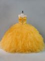Sleeveless Floor Length Beading and Ruffles Lace Up Sweet 16 Dress with Gold