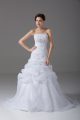 White Sleeveless Beading and Pick Ups Lace Up Wedding Gowns