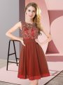 Rust Red Empire Scoop Sleeveless Chiffon Mini Length Backless Beading and Appliques Bridesmaid Dresses