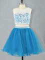 Flare Mini Length Blue Juniors Party Dress Scoop Sleeveless Zipper