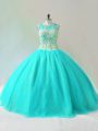 Charming Scoop Sleeveless Tulle Quinceanera Gowns Beading Lace Up
