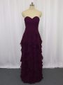 Sumptuous Dark Purple Dress for Prom Prom and Party and Military Ball with Ruffled Layers and Ruching Sweetheart Sleeveless Zipper