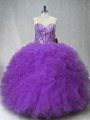Fashion Floor Length Lace Up Vestidos de Quinceanera Purple for Sweet 16 and Quinceanera with Beading and Ruffles