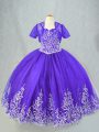 Beading and Embroidery Little Girls Pageant Dress Purple Lace Up Sleeveless Floor Length
