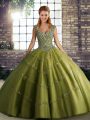 Straps Sleeveless Tulle Quinceanera Gown Beading and Appliques Lace Up