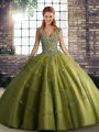 Straps Sleeveless Tulle Quinceanera Gown Beading and Appliques Lace Up