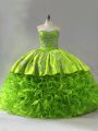 Artistic Sweetheart Sleeveless Court Train Lace Up 15th Birthday Dress Fabric With Rolling Flowers