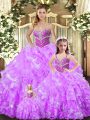 Lilac Lace Up Sweet 16 Dresses Beading and Ruffles Sleeveless Floor Length