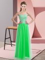 Fitting Green Sleeveless Beading Floor Length Prom Evening Gown