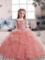 Low Price Pink Little Girls Pageant Gowns Party and Wedding Party with Beading and Ruffles Scoop Sleeveless Lace Up