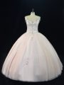 Clearance Pink Quince Ball Gowns Sweet 16 and Quinceanera with Beading V-neck Sleeveless Lace Up