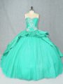 Exquisite Sweetheart Sleeveless Ball Gown Prom Dress Court Train Embroidery Turquoise Satin