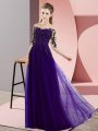 Bateau Half Sleeves Lace Up Vestidos de Damas Purple Chiffon