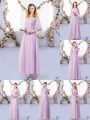 Glorious Floor Length Side Zipper Quinceanera Court of Honor Dress Lavender for Wedding Party with Lace and Belt