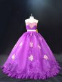 Adorable Sweetheart Sleeveless Vestidos de Quinceanera Brush Train Appliques Purple Organza