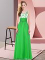 Sexy Chiffon Scoop Sleeveless Backless Appliques Damas Dress in Green