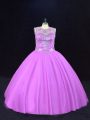 Floor Length Lilac Quinceanera Dresses Scoop Sleeveless Lace Up