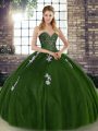 Great Olive Green Tulle Lace Up Quinceanera Gown Sleeveless Floor Length Beading and Appliques