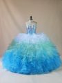 Superior Organza Sweetheart Sleeveless Lace Up Beading and Ruffles Sweet 16 Quinceanera Dress in Multi-color