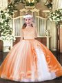 Fancy Orange Zipper Pageant Dress Womens Lace Sleeveless Floor Length
