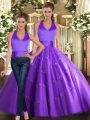 Halter Top Sleeveless 15 Quinceanera Dress Floor Length Beading Purple Tulle