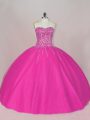Luxurious Fuchsia Sleeveless Tulle Lace Up Sweet 16 Quinceanera Dress for Sweet 16 and Quinceanera