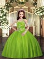 Admirable Sleeveless Floor Length Beading Lace Up Little Girls Pageant Dress with Olive Green