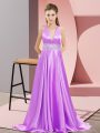 Custom Design Lavender Mother Of The Bride Dress Prom and Party with Beading V-neck Sleeveless Brush Train Backless