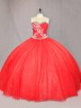 Dynamic Sweetheart Sleeveless Sweet 16 Quinceanera Dress Floor Length Beading Red Tulle