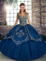 Elegant Blue Lace Up Sweet 16 Dress Beading and Embroidery Sleeveless Floor Length