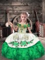 Admirable Beading and Embroidery and Ruffles Kids Pageant Dress Green Lace Up Sleeveless Floor Length