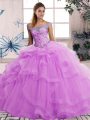 Floor Length Lilac Sweet 16 Quinceanera Dress Off The Shoulder Sleeveless Lace Up