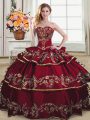 Unique Wine Red Ball Gowns Embroidery and Ruffled Layers Sweet 16 Dresses Lace Up Organza Sleeveless Floor Length