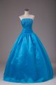 Elegant Blue Lace Up Strapless Beading Sweet 16 Dress Organza Sleeveless