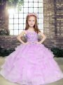 Beautiful Lavender Sleeveless Tulle Lace Up Girls Pageant Dresses for Party and Military Ball and Wedding Party