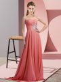Watermelon Red Sleeveless Chiffon Lace Up Prom Gown for Prom