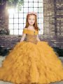 Gold Sleeveless Beading Floor Length Custom Made Pageant Dress