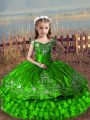 Embroidery and Ruffled Layers Evening Gowns Green Lace Up Sleeveless Floor Length