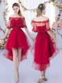 Wine Red A-line Tulle Sweetheart Sleeveless Lace High Low Lace Up Quinceanera Court Dresses