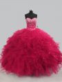 Clearance Sweetheart Sleeveless Lace Up Sweet 16 Dresses Hot Pink Tulle