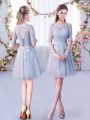 Scoop Half Sleeves Quinceanera Court of Honor Dress Mini Length Lace Grey Tulle