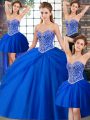 Trendy Royal Blue Sweetheart Lace Up Beading and Pick Ups Sweet 16 Dress Brush Train Sleeveless