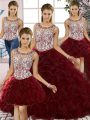 Ball Gowns 15 Quinceanera Dress Burgundy Scoop Organza Sleeveless Floor Length Lace Up