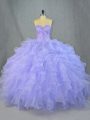 Floor Length Lace Up Vestidos de Quinceanera Lavender for Sweet 16 and Quinceanera with Beading and Ruffles