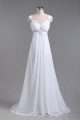 Sumptuous White Lace Up Straps Beading Wedding Gowns Chiffon Sleeveless Brush Train