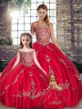 Red Tulle Lace Up Sweet 16 Dresses Sleeveless Floor Length Beading and Embroidery