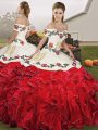 Sleeveless Lace Up Floor Length Embroidery and Ruffles 15 Quinceanera Dress
