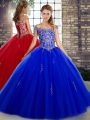 Customized Royal Blue Sleeveless Floor Length Beading Lace Up 15 Quinceanera Dress