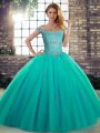 Spectacular Beading Sweet 16 Dresses Turquoise Lace Up Sleeveless Floor Length