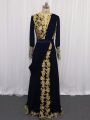 Best Selling Scoop Long Sleeves Prom Dresses Floor Length Lace and Appliques Navy Blue Chiffon